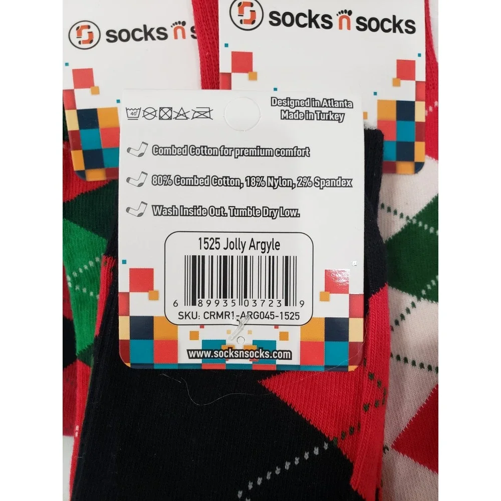 LOT 5 Socks n Socks Men's Crew Argyle Diamond Socks Holiday Christmas Red Green